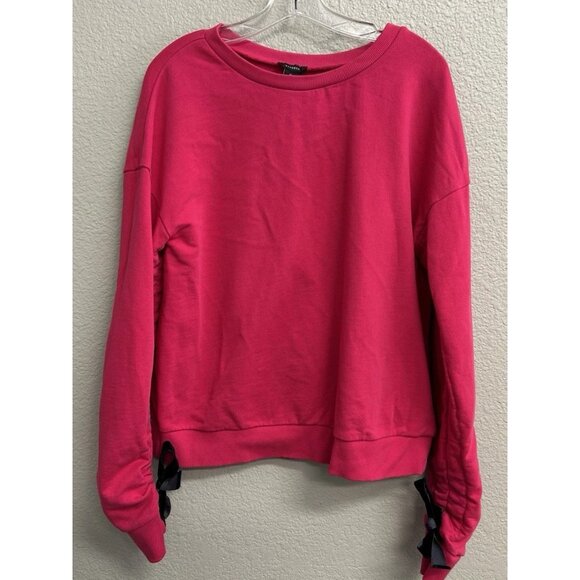 Halogen Womens Medium Pullover Sweatshirt Scrunch Sleeve Velvet Ribbon Pink NWT - Picture 1 of 10